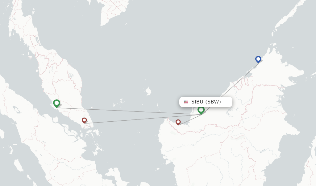 Route map with flights from Sibu with AirAsia