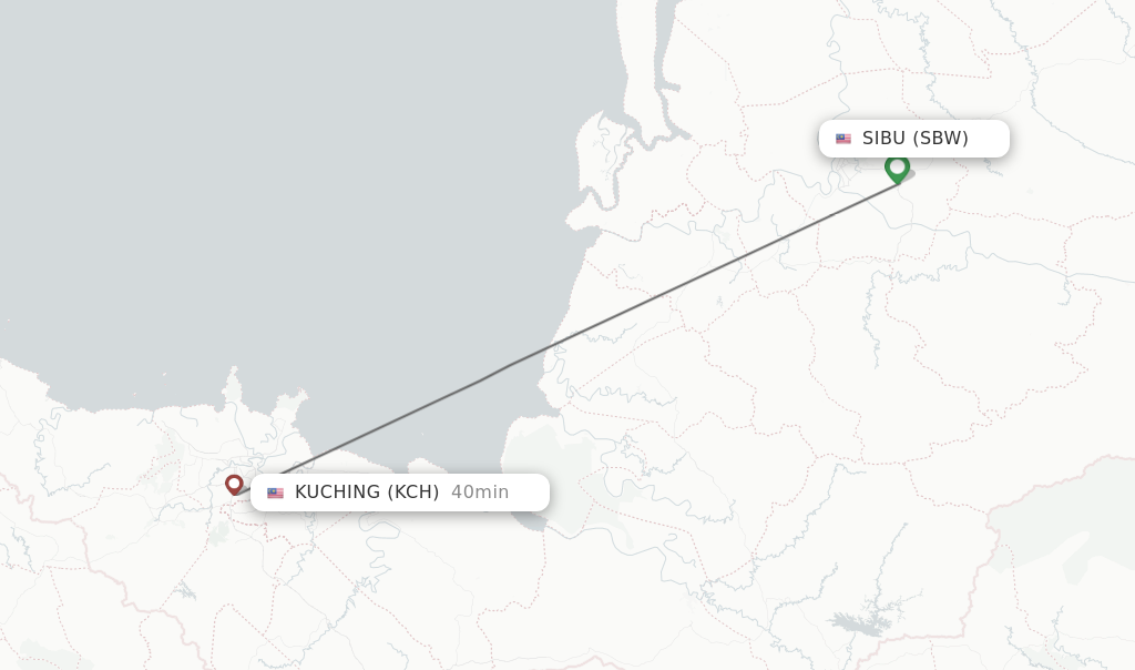 Flights from Sibu to Kuching route map