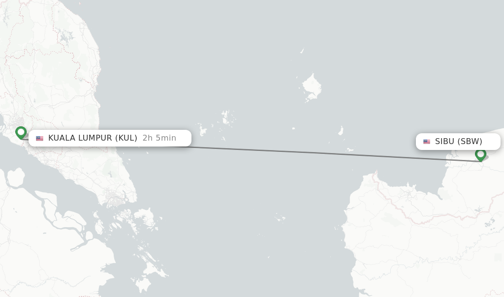 Flights from Sibu to Kuala Lumpur route map