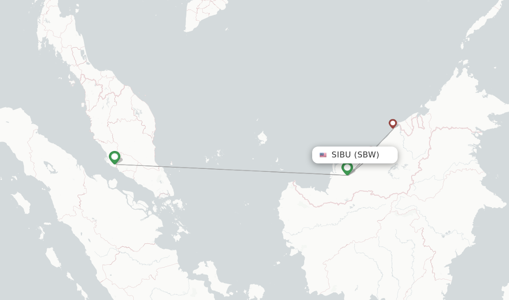 Route map with flights from Sibu with Malaysia Airlines