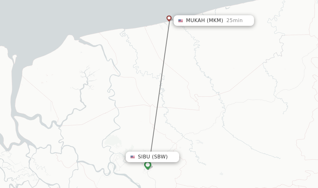 Flights from Sibu to Mukah route map