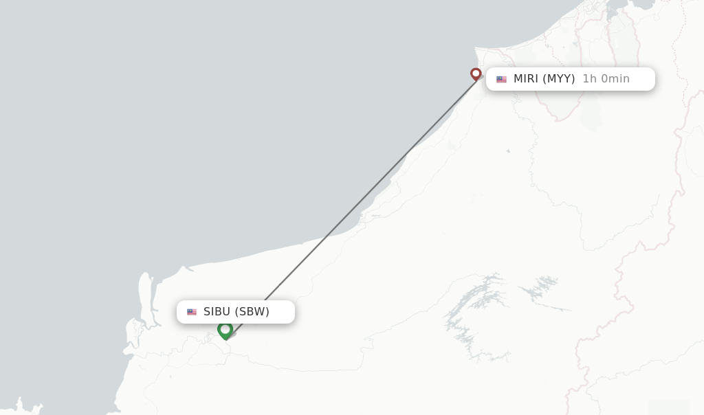 Flights from Sibu to Miri route map