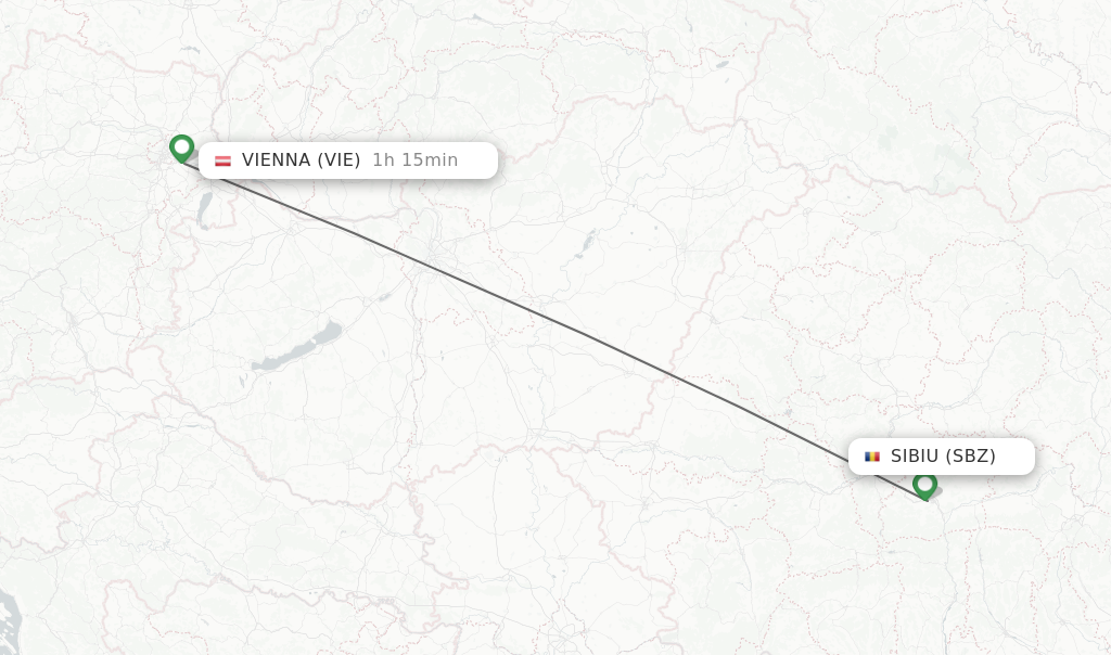 Flights from Sibiu to Vienna route map