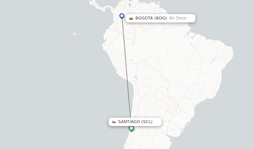Flights from Santiago to Bogota route map