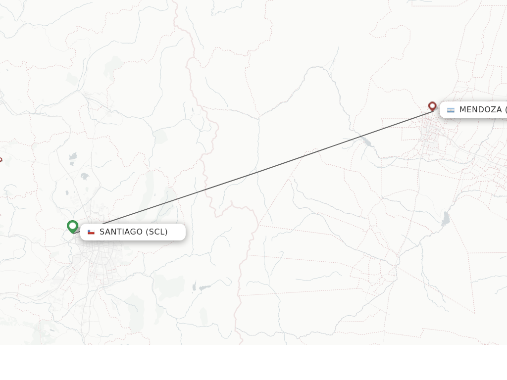 Flights from Santiago to Mendoza route map