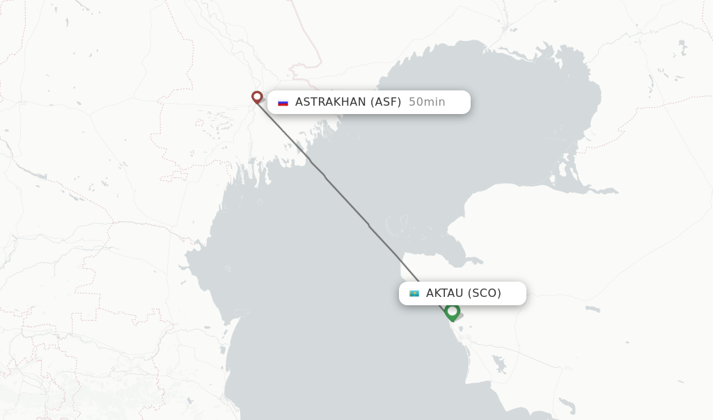 Flights from Aktau to Astrakhan route map