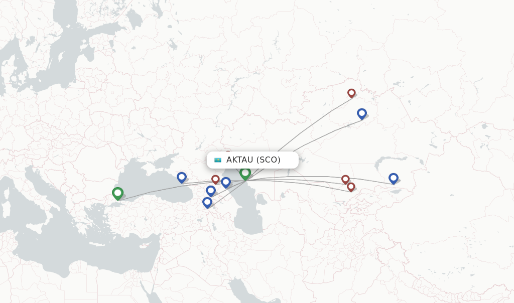 Route map with flights from Aktau with SCAT Airlines