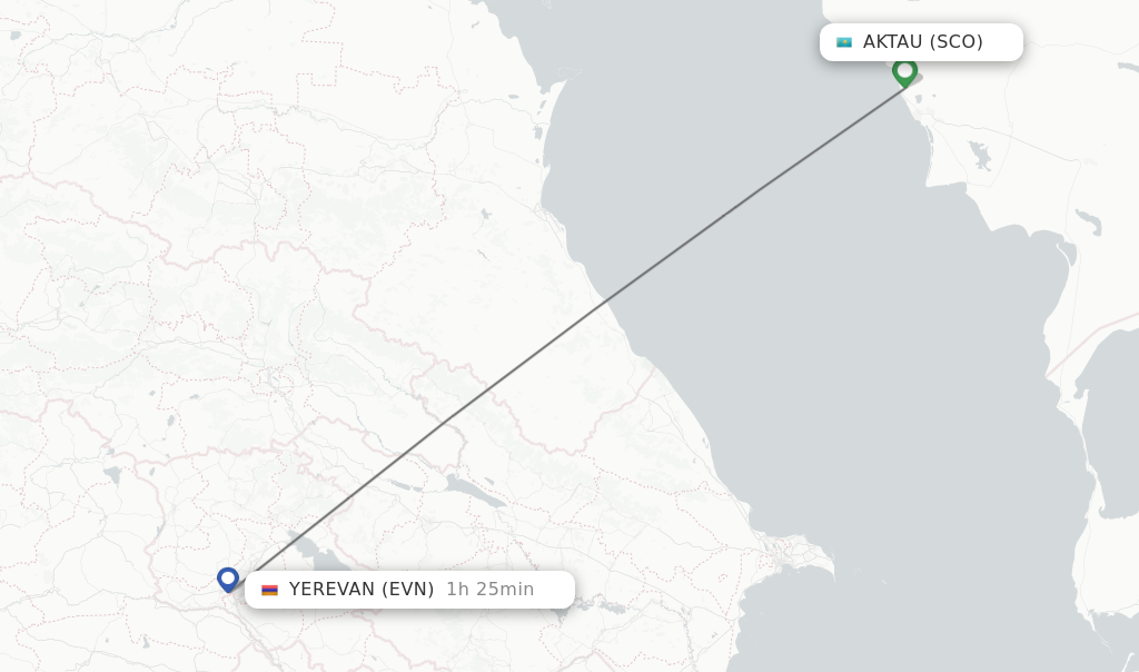 Flights from Aktau to Yerevan route map
