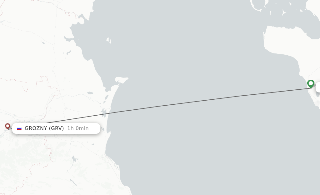 Flights from Aktau to Groznyy route map