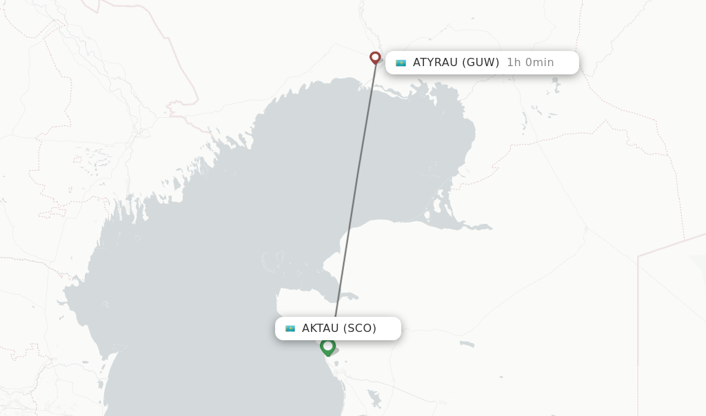 Flights from Aktau to Atyrau route map