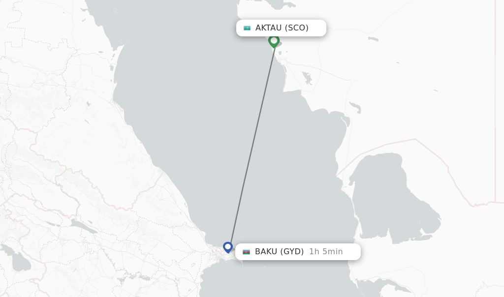 Flights from Aktau to Baku route map