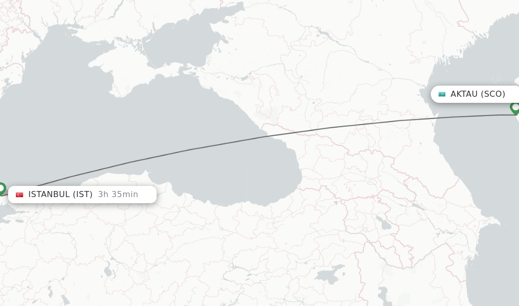 Flights from Aktau to Istanbul route map