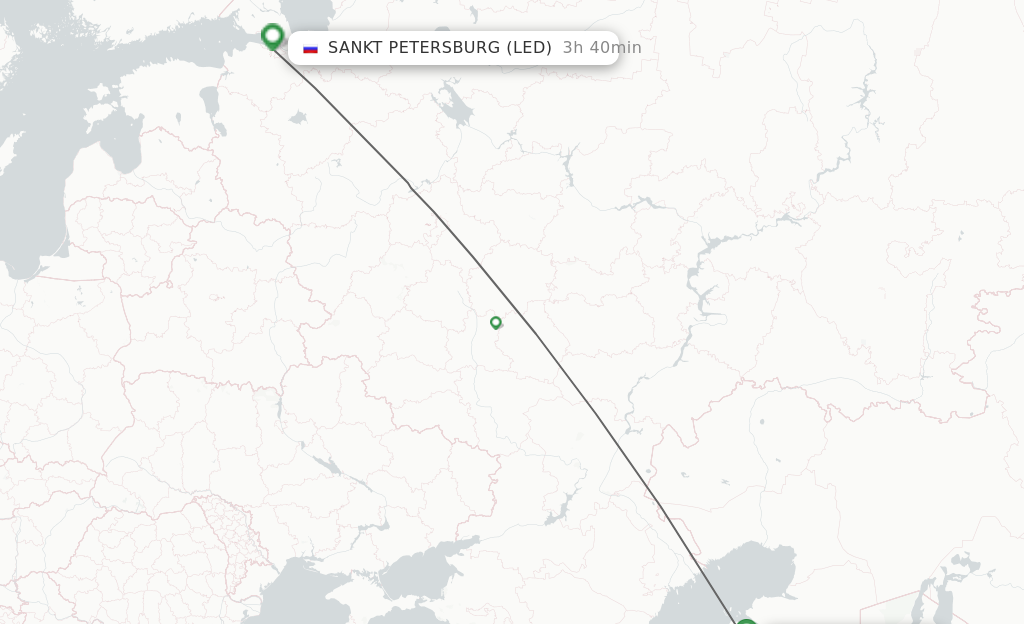 Flights from Aktau to Saint Petersburg route map
