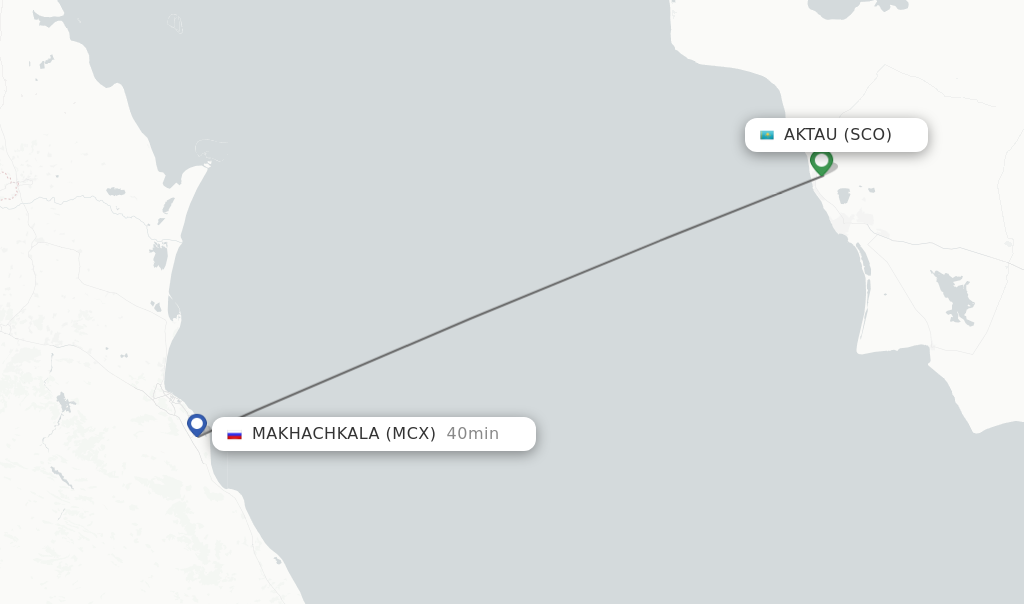 Flights from Aktau to Makhachkala route map