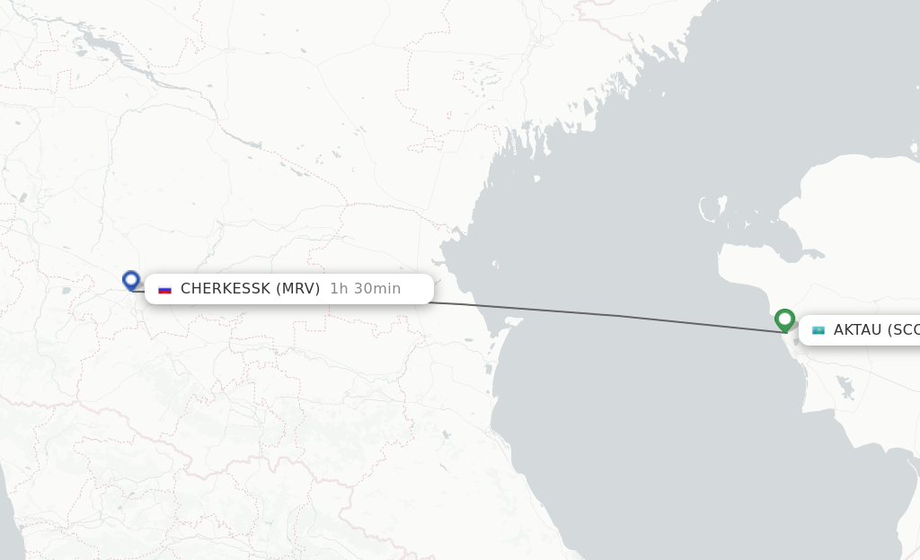 Flights from Aktau to Mineralnye Vody route map