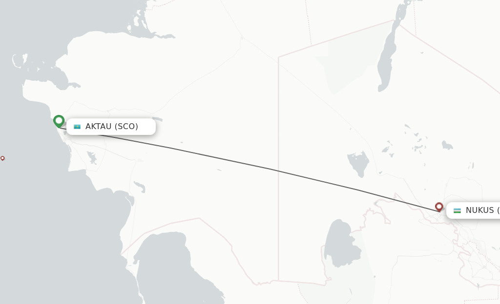 Flights from Aktau to Nukus route map