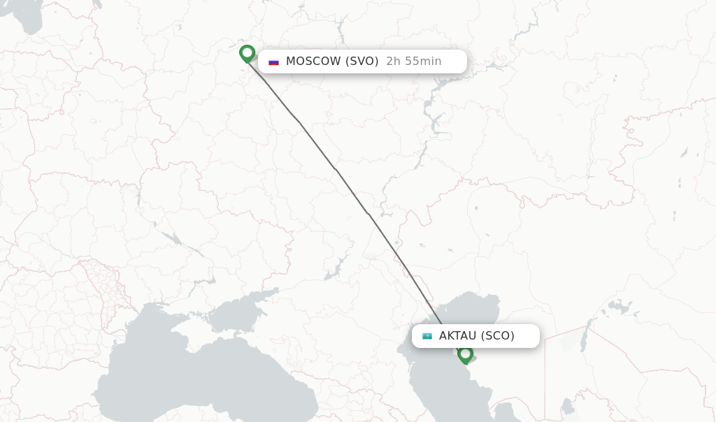 Flights from Aktau to Moscow route map