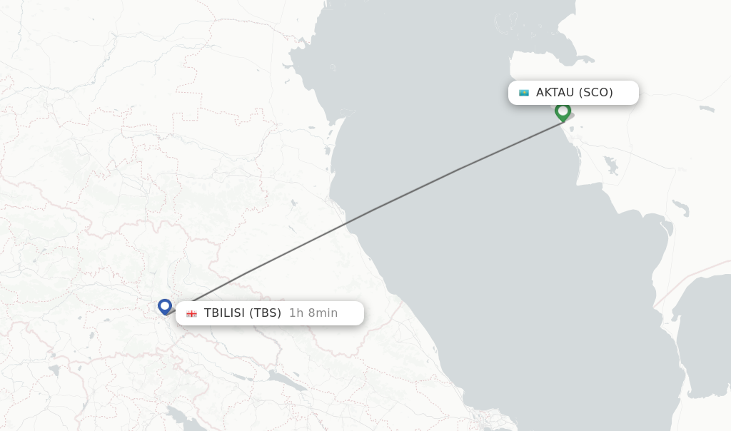 Flights from Aktau to Tbilisi route map