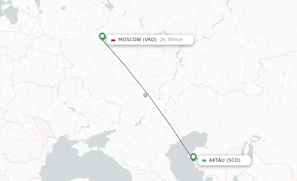 Flights from Aktau to Moscow route map