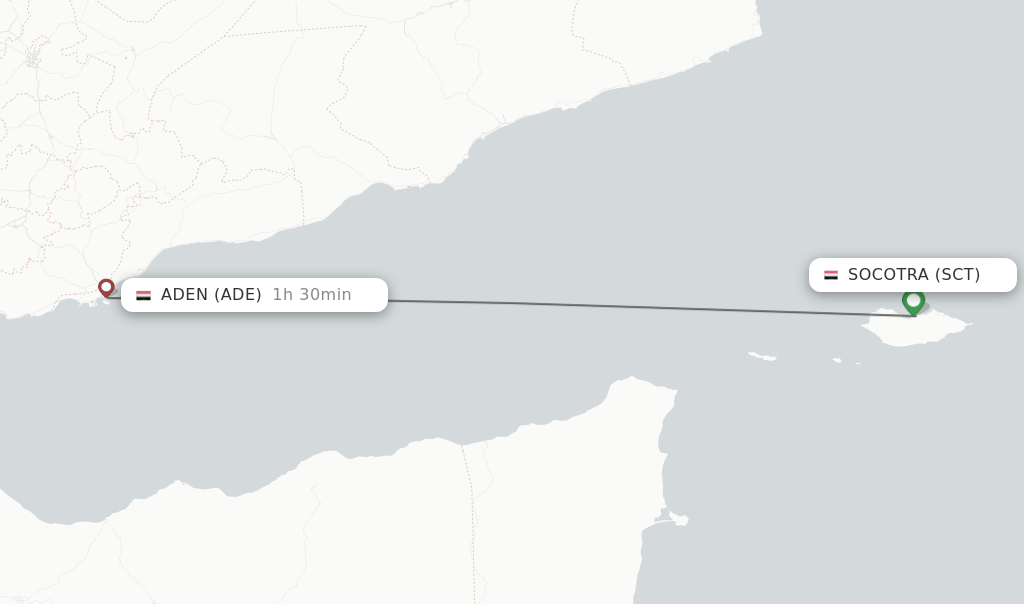 Flights from Socotra to Aden route map