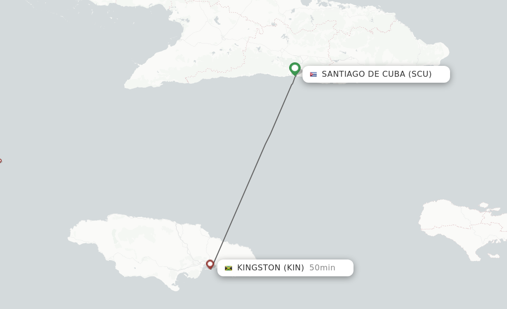 Flights from Santiago to Kingston route map
