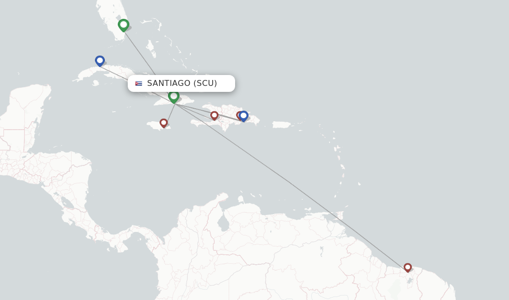 Flights from Santiago to Toronto route map