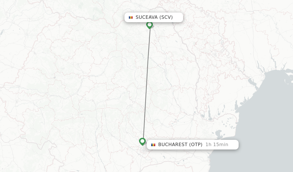 Flights from Suceava to Bucharest route map