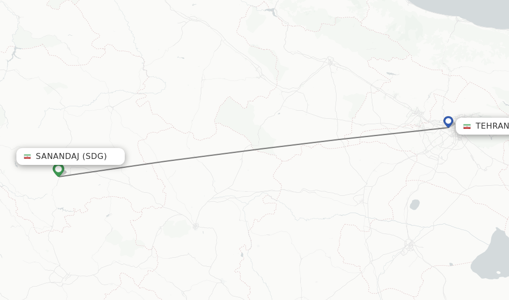 Flights from Sanandaj to Tehran route map
