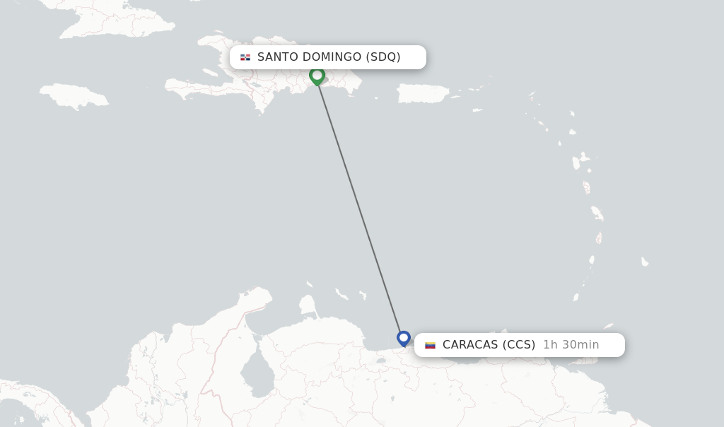 Flights from Santo Domingo to Caracas route map