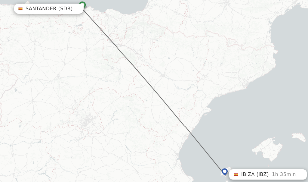 Flights from Santander to Ibiza route map