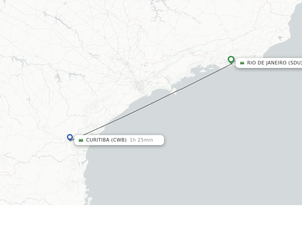 Flights from Rio De Janeiro to Curitiba route map