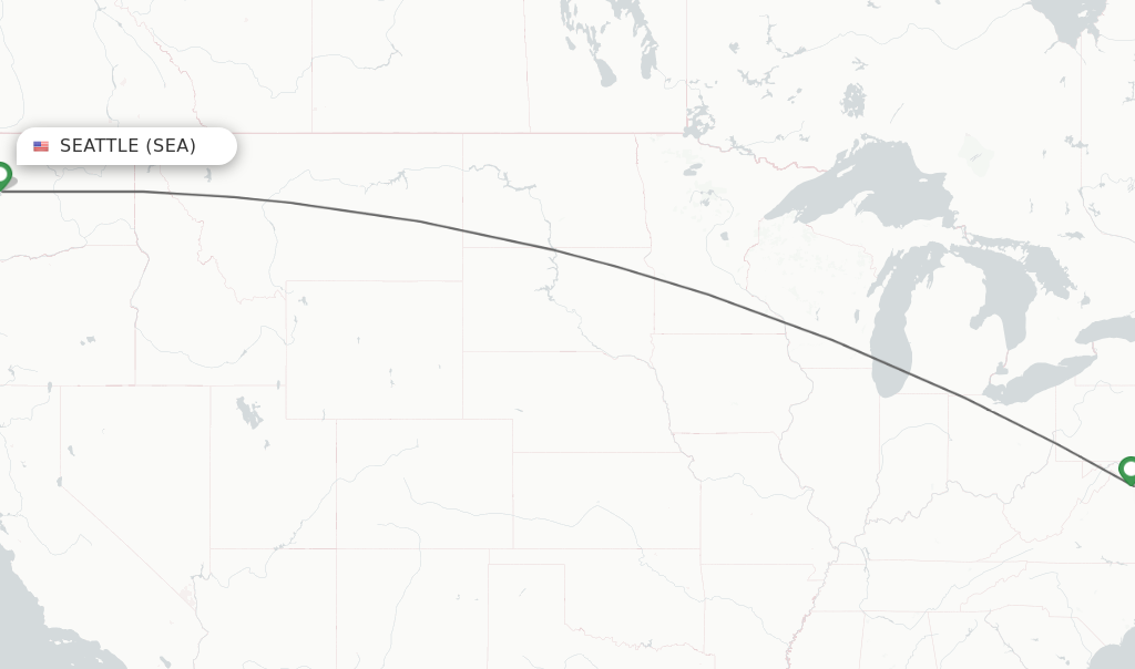 Flights from Seattle to Dulles route map