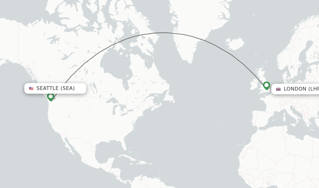 Flights from Seattle to London route map