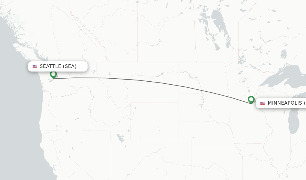 Flights from Seattle to Minneapolis route map
