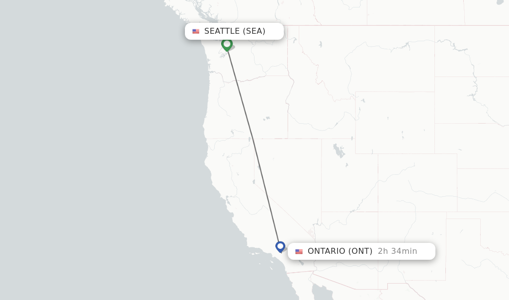 Flights from Seattle to Ontario route map