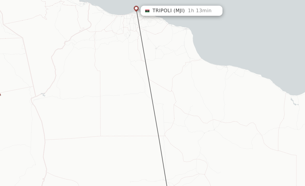 Flights from Sebha to Mitiga, Tripoli route map
