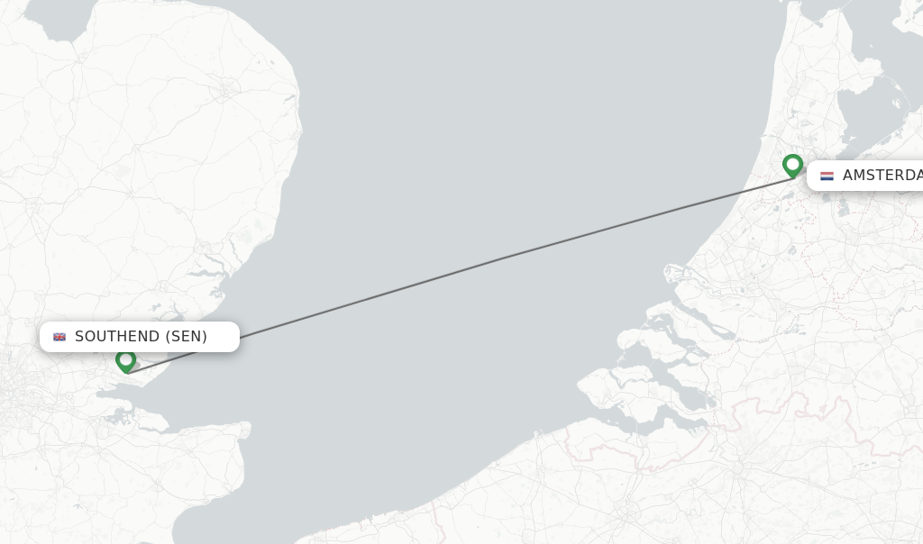 Flights from Southend to Amsterdam route map
