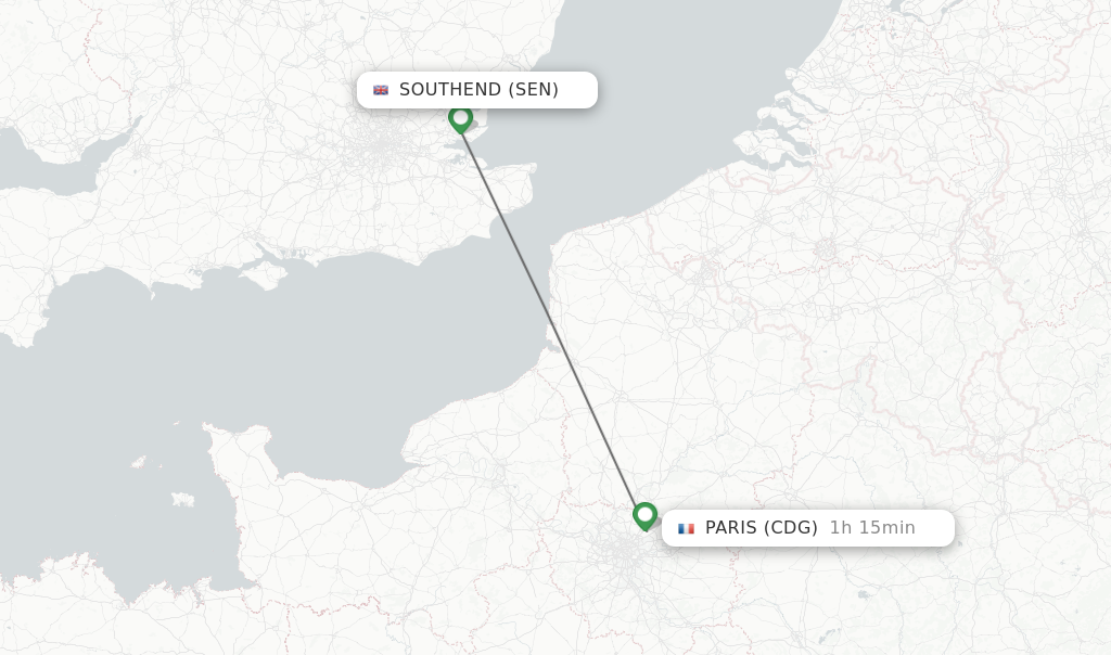 Flights from Southend to Paris route map