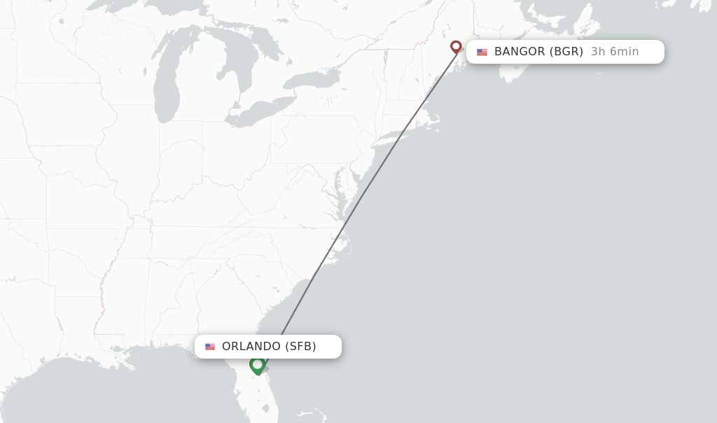 Flights from Orlando to Bangor route map