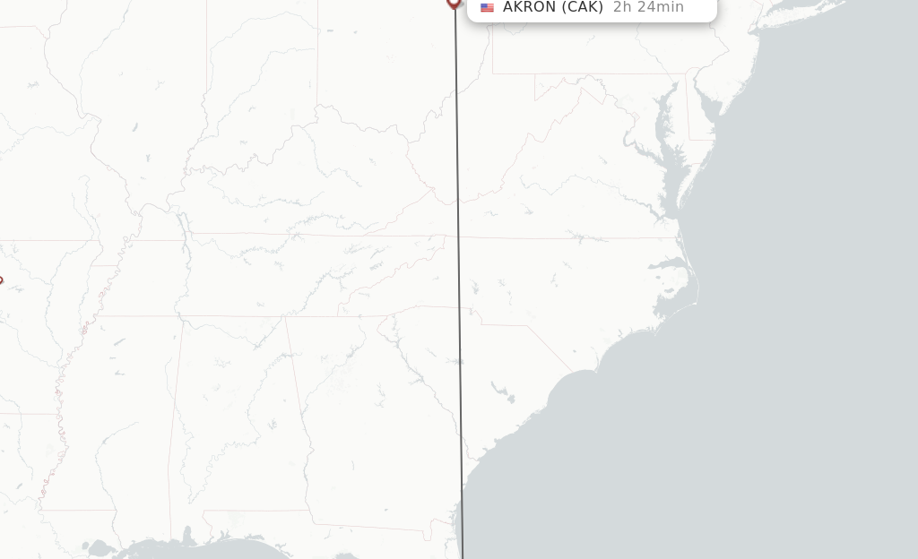 Flights from Orlando to Akron route map