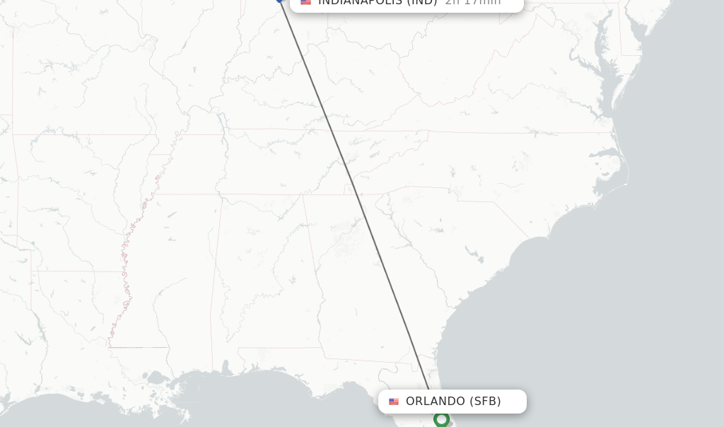Flights from Orlando to Indianapolis route map