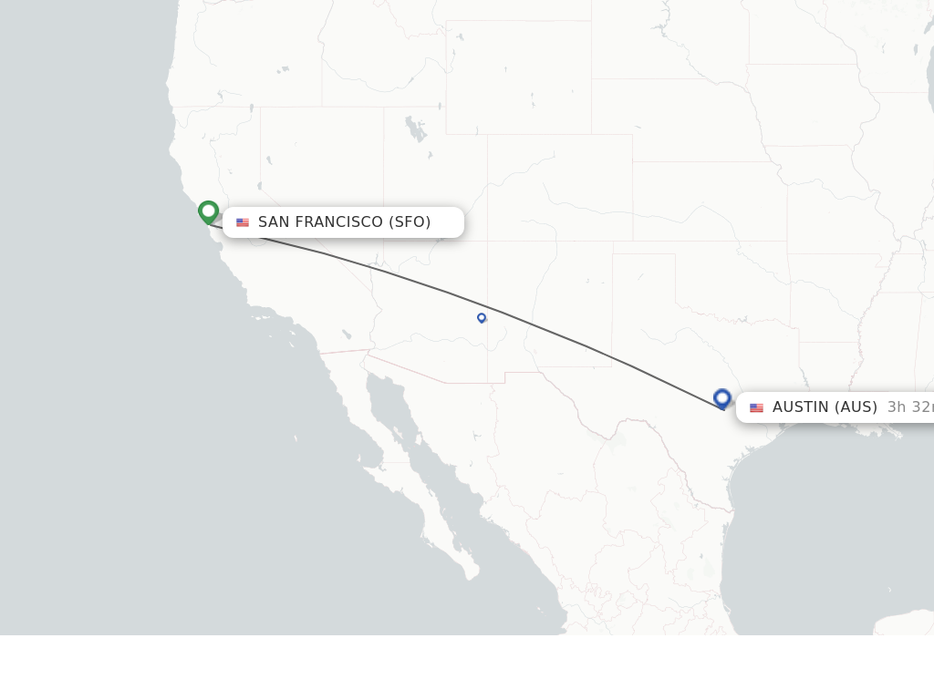 Flights from San Francisco to Austin route map