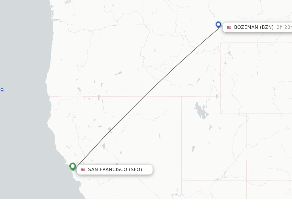 Flights from San Francisco to Bozeman route map