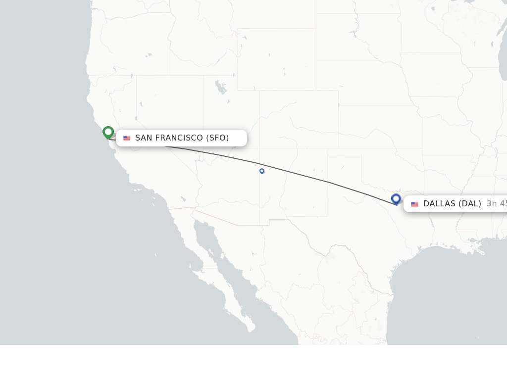 Flights from San Francisco to Dallas route map