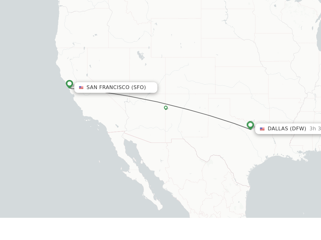 Flights from San Francisco to Dallas route map