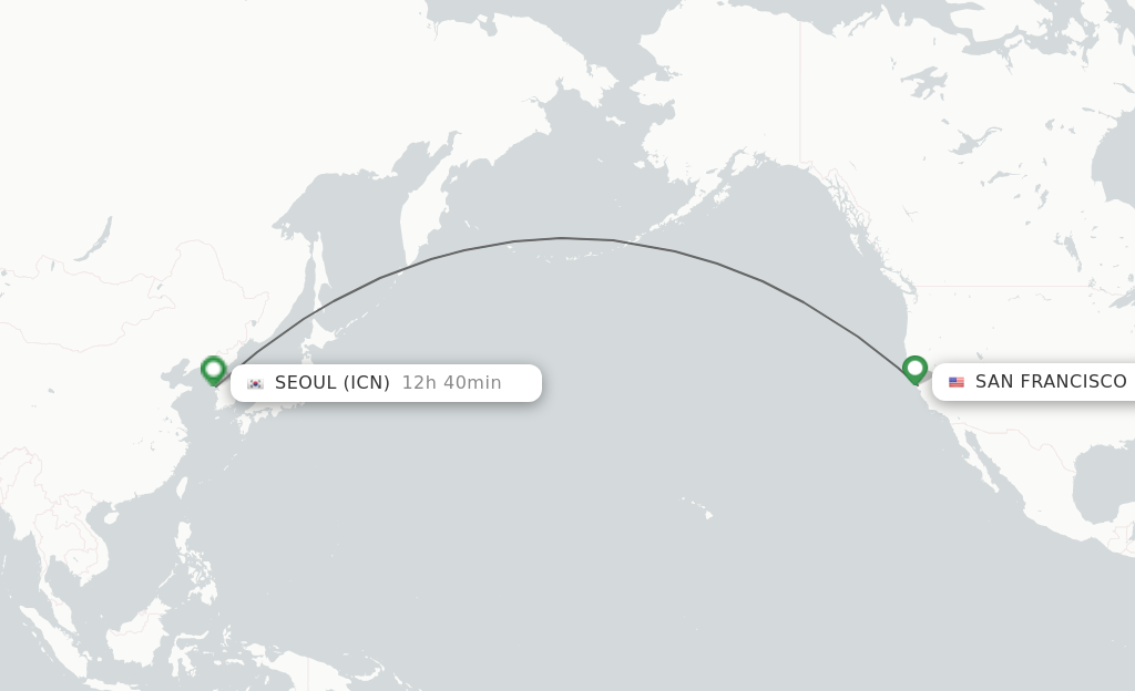 Flights from San Francisco to Seoul route map