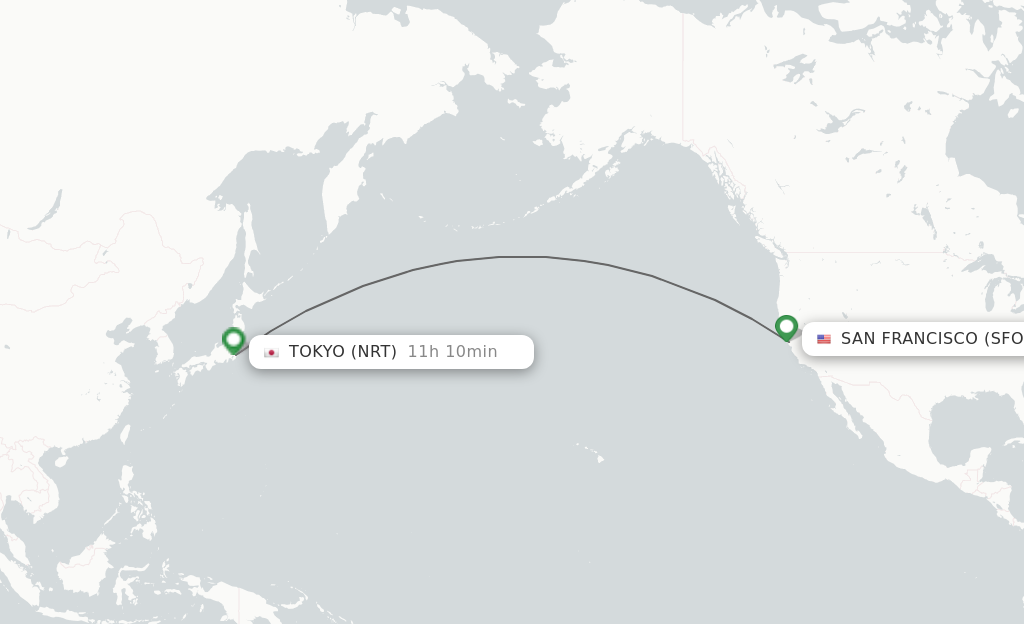 Flights from San Francisco to Tokyo route map