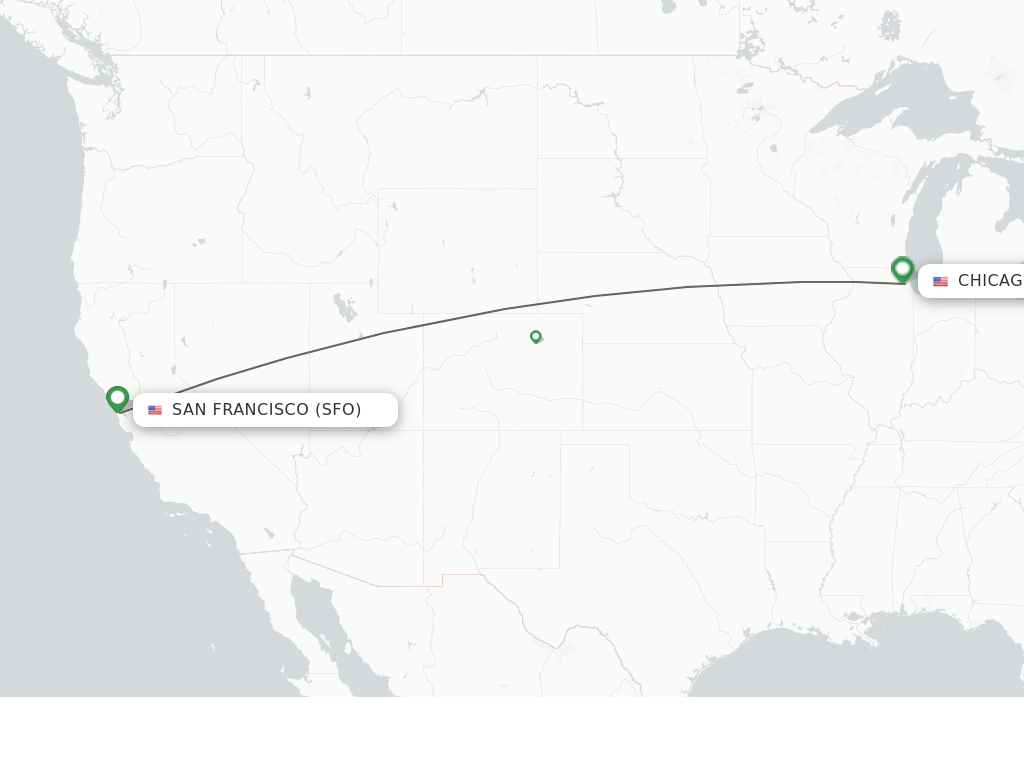 Flights from San Francisco to Chicago route map