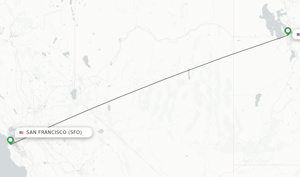 Flights from San Francisco to Salt Lake City route map