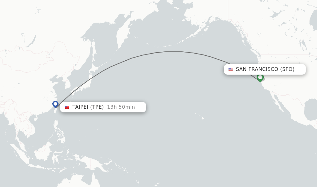 Flights from San Francisco to Taipei route map